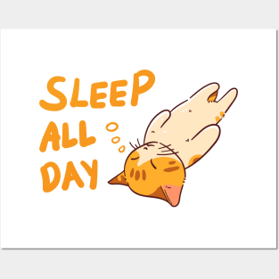 Illustration of a little orange cat sleeping Posters and Art